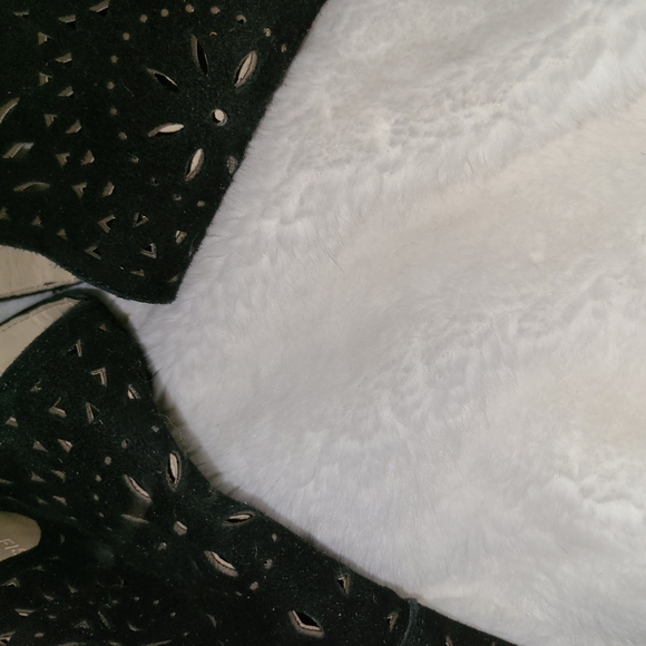 Marc Fisher S. 7.5 Black Suede Leather Tan Espadrille Wedges - Picture 4 of 11